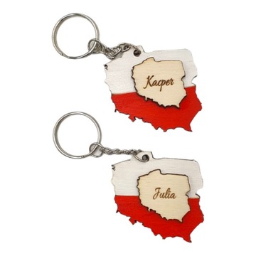 Brelok zawieszka do kluczy mapą Polski + imię