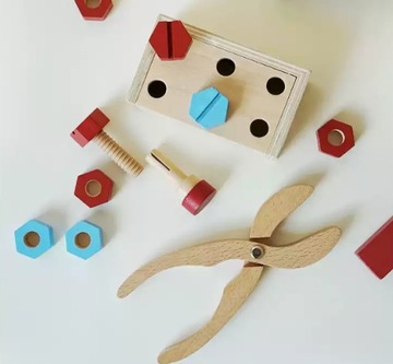 Duży Drewniany Zestaw Narzędzi Dla Dzieci Zestaw Majsterkowicza Skrzynka