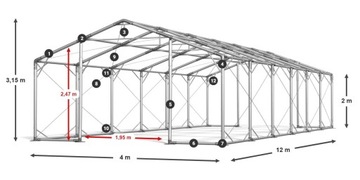 Палатка строительная 4х12м оцинкованная DAS 560 P
