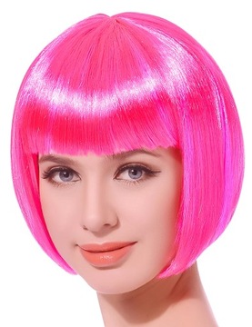 Neonowa różowa krótka peruka damska
