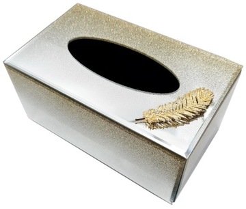 Зеркальный контейнер с блестками TICKET GLAMOUR перо 22x13x11см золото