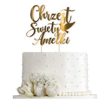 TOPPER dekoracja na tort CHRZEST Sw. GOŁĄB + IMIĘ