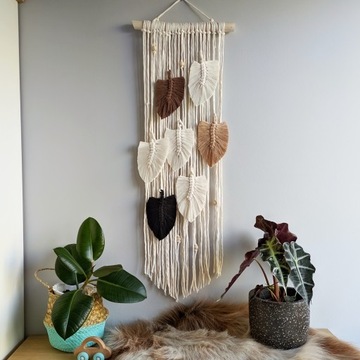 ловец снов желтое украшение макраме листья перья