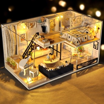 Puzzle 3D Model domku zimowego Meble LED