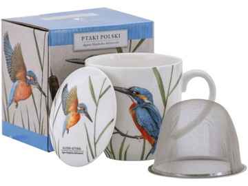 Porcelanowy Kubek 380ml z zaparzaczem Ptaki Polski Agata Hajdecka ZIMORODEK