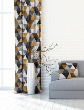 Zasłona musztardowe trójkąty 3D Velvet 170x140cm