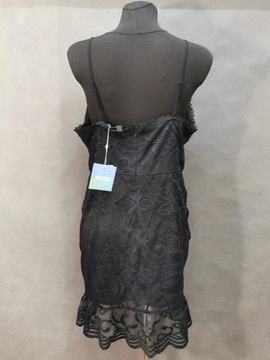 Missguided sukienka czarna koronka baskinka 44