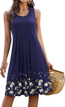 sukienki plażowe w stylu casual, w kwiaty, plisowane Midi bez rękawów, XL