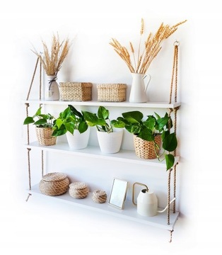 Wisząca Biała Półka Na Linach sznurach Loft 60cm