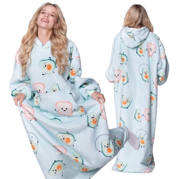 KOC BLUZA Oversize Gruba KOCOBLUZA 2w1 XXL DŁUGA AWOKADO Futrzak Kaptur