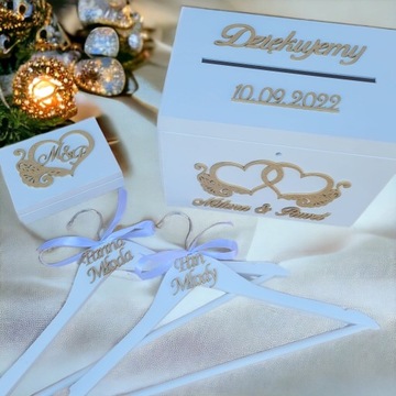 свадебный набор, коробка для конвертов, обручальные кольца, вешалки