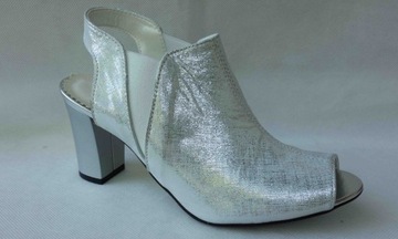 Sandały SKÓRZANE FASHION srebro obcas 8 cm 37