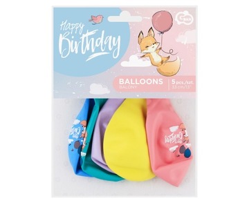 Balony Happy Birthday Urodziny Lisek 33 cm 5 szt.