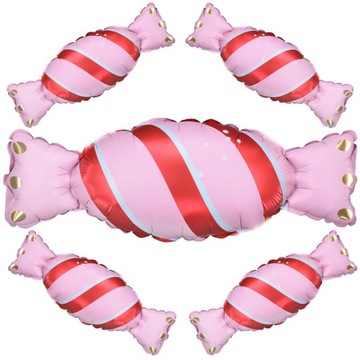 BALON FOLIOWY CUKIERKI RÓŻOWY CZERWONY CUKIEREK BOŻE NARODZENIE 33 CM 5 SZT