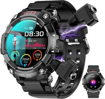 Wojskowy smartwatch ze słuchawkami dousznymi,DarkBlack