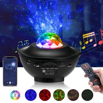 LED PROJEKTOR GWIAZD LAMPKA NOCNA LED GŁOŚNIK BLUETOOTH 3 W 1 CZARNY