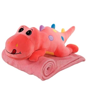 MASKOTKA PODUSZKA Z KOCEM KOC DINOZAUR SMOK RÓŻOWY 3w1