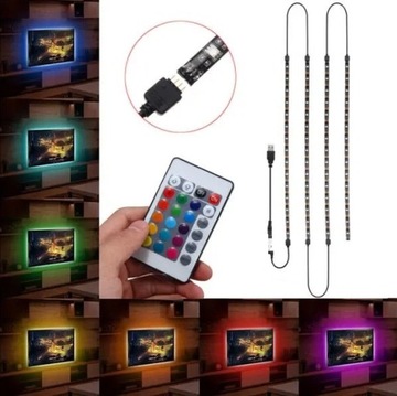 ПОДСВЕТКА ТЕЛЕВИЗОРА RGB СВЕТОДИОДНАЯ ЛЕНТА 4x 50см ПУЛЬТ USB