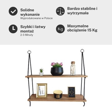 RUSTIC INDUSTRIAL полка подвесная на веревке, 80 см