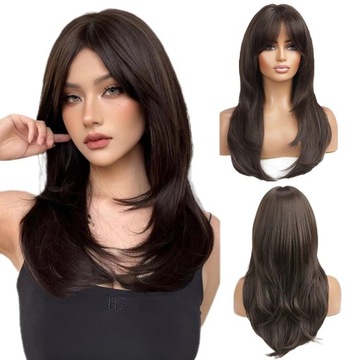Peruka Damska Peruki Ciemny brąz Włosy Długie 62cm + Wig Cap