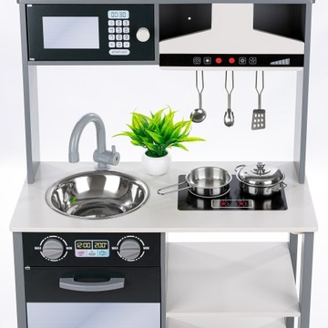 ДЕРЕВЯННАЯ КУХНЯ ДЛЯ ДЕТЕЙ KINDERPLAY ИНТЕРАКТИВНАЯ ВЫТЯЖКА АКСЕССУАРЫ