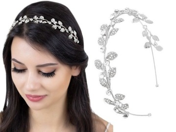 Женская свадебная ОБОДКА ДЛЯ ВОЛОС ЛИСТЬЯ - цвет серебра - стразы свадебные
