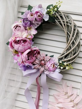ВЕСЕННИЙ ЦВЕТОЧНЫЙ ВЕНОК ДЛЯ ДВЕРИ, ПЛЕТЕННЫЙ КРЕМ, ВЕНОК С РОЗОВЫМИ ПИОНАМИ