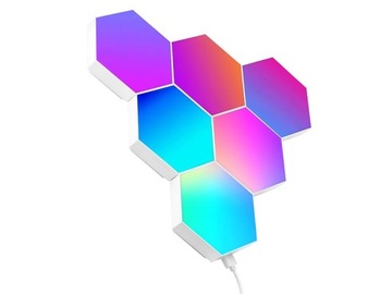 6x LAMPA RGB KWANTOWA NA ŚCIANĘ HEXAGON 6 LAMP Z PILOTEM