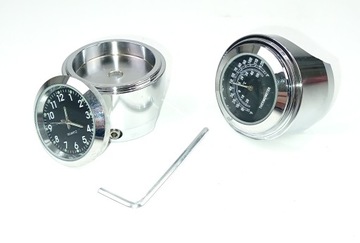 ZEGAREK I TERMOMETR CHROM NA KIEROWNICĘ 22mm LUB 25mm CALOWĄ MOTOCYKL