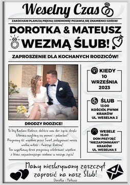 ZAPROSZENIE NA ŚLUB DLA RODZICÓW MAMY TATY WESELE