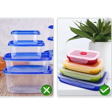 ЛАНЧ-БОКС СКЛАДНОЙ ЛАНЧ-БОКС ЕДА-ПИЩЕВОЙ СИЛИКОН 4 РАЗМЕРА 8ШТ.