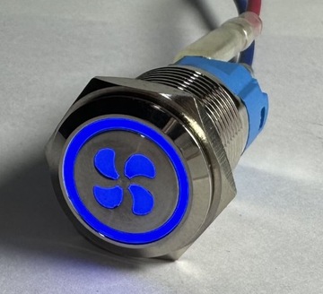 Przycisk metalowy podświetlany wentylator dmuchawa 16mm LED 12V 24V On bi