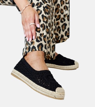 Espadryle damskie brązowe haftowane materiałowe 28657 rozmiar 38