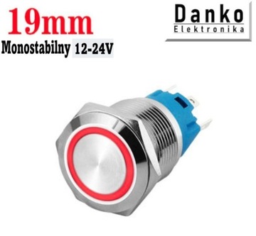Przycisk przełącznik metalowy 19mm LED 12V 24V mo
