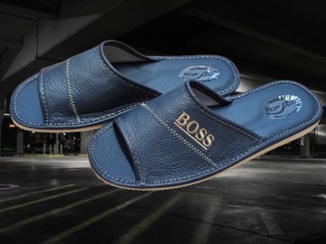 МУЖСКИЕ ТАПОЧКИ ИЗ НАТУРАЛЬНОЙ КОЖИ, ТЕМНО-СИНИЙ MARHAR