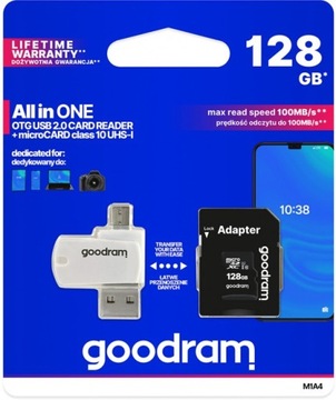 Карта памяти microSDHC CL10 UHS I+ емкостью 128 ГБ