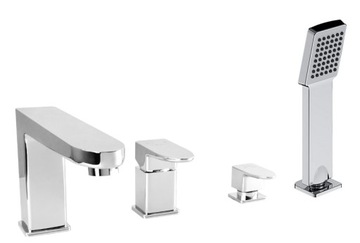 Bateria wannowa 4-otworowa stojąca nawannowa CUBIC LOFT - DŁUGA WYLEWKA