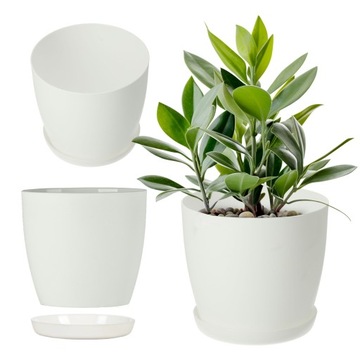 DONICZKA OSŁONKA DONICA 14cm NA KWIATY Z PODSTAWKĄ BIAŁA DO SALONU