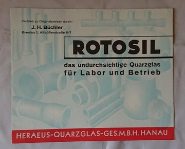 NIEPRZEZROCZYSTE SZKŁO KWARCOWE. ROTOSIL PROSPEKT Ok. 1935.