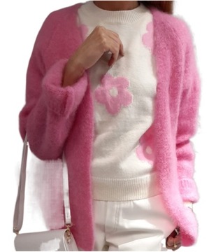 YARN Sweter Kardigan Premium MOHER Krótki Różowy NEW
