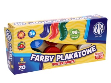 Farby plakatowe ASTRA 8 kolorów - 20 ml ORYGINAŁ