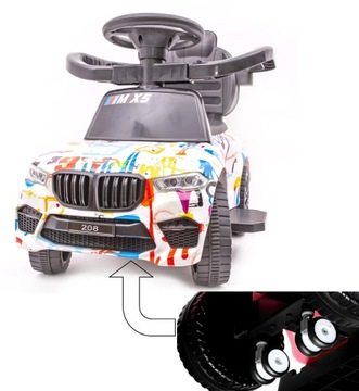 Jeździk sportowy MX5 z rączką do pchania dźwięki LEDy LAKIER CAMO GRAFFITI