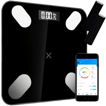 WAGA ŁAZIENKOWA BLUETOOTH ANALITYCZNA SLIM 180KG SMART + 26w1 ANDROID iOS