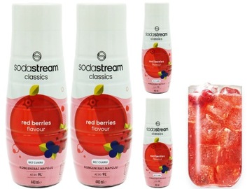 4x SYROP KONCENTRAT SODASTREAM RED BERRIES OWOCE LEŚNE 9L NAPOJU Z 440ML
