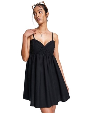 Czarna letnia sukienka mini typu babydoll 34