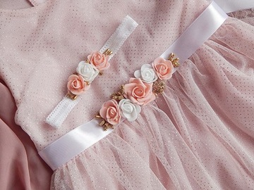 Крещенский комплект ROSE, ПОВЯЗКА НА ГОЛОВЬ и РЕМЕНЬ для платья