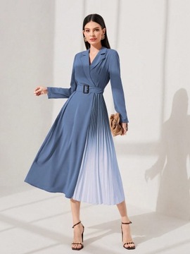 SUKIENKA MARYNARKOWA ELEGANCKA PLISOWANA OMBRE MIDI DUSTY BLUE SHEIN L 40