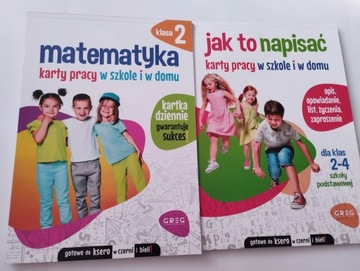 KARTY PRACY x2 Matematyka kl. 2 + Jak to napisać Nauka w szkole i domu GREG