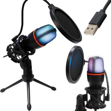 MIKROFON DO KOMPUTERA POJEMNOŚCIOWY GAMINGOWY KARAOKE FILTR USB STUDYJNY