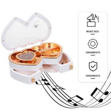 Музыкальная шкатулка с деревянным декором и двойным сердцем на свадьбу